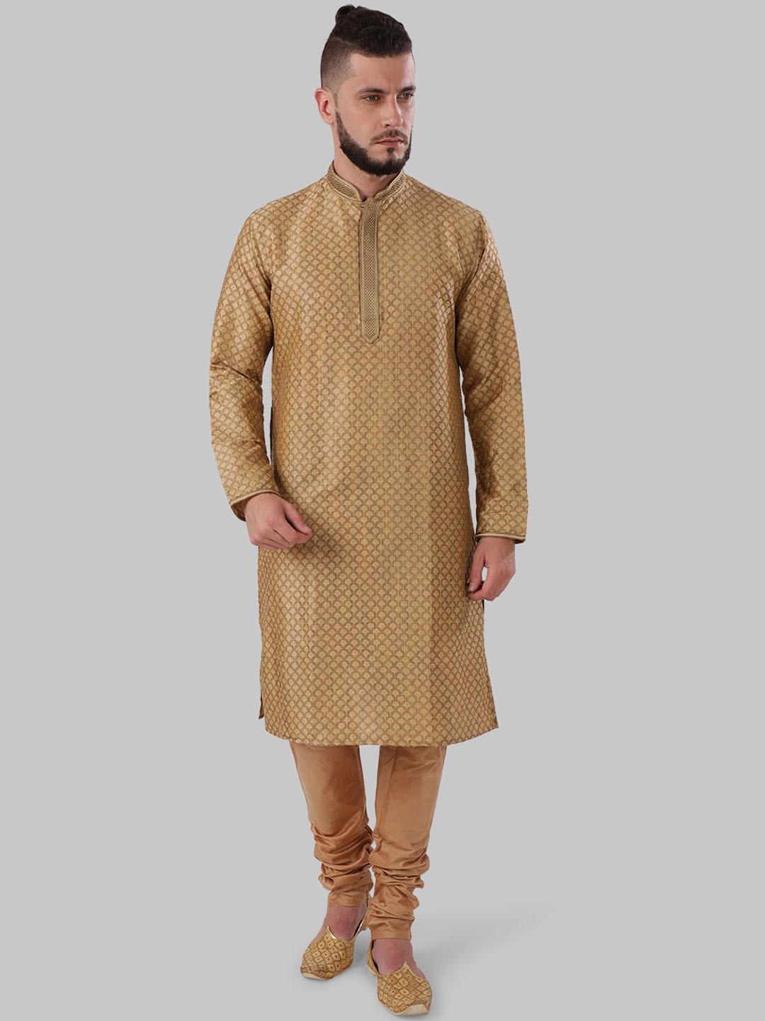 

Ethnix by Raymond Men Beige Woven Design Straight Kurta