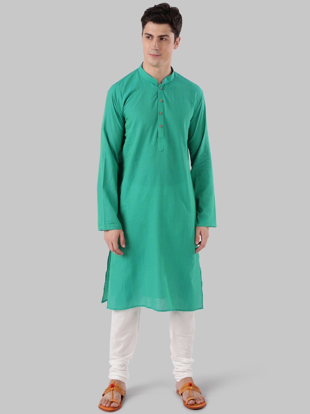 

Ethnix by Raymond Men Green Striped Straight Kurta