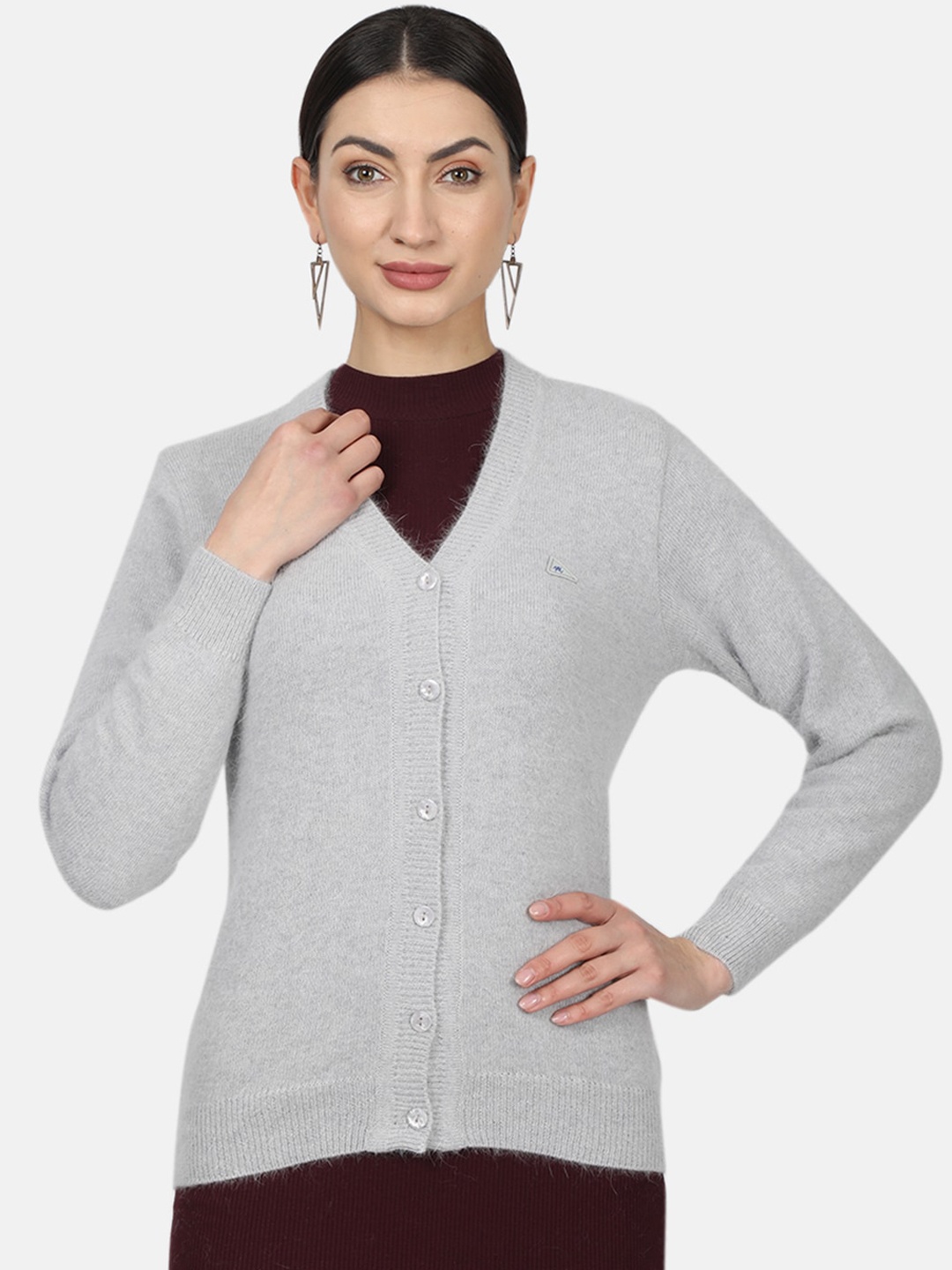 

Monte Carlo Women Grey Solid Woollen Cardigan