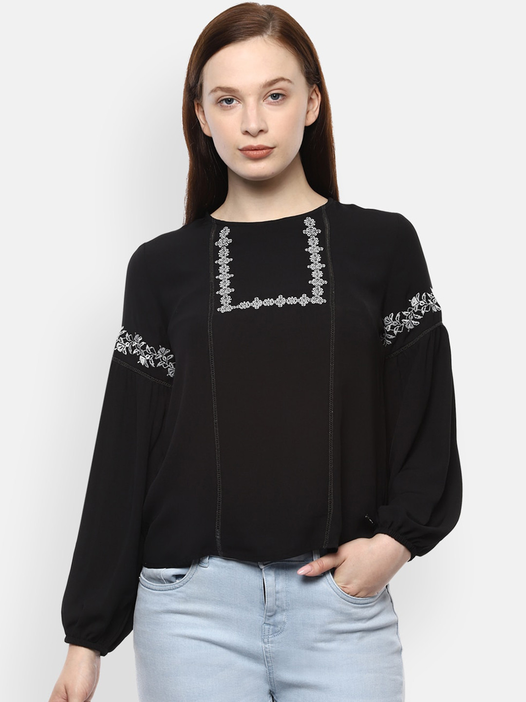 

Van Heusen Woman Black Embroidered Top