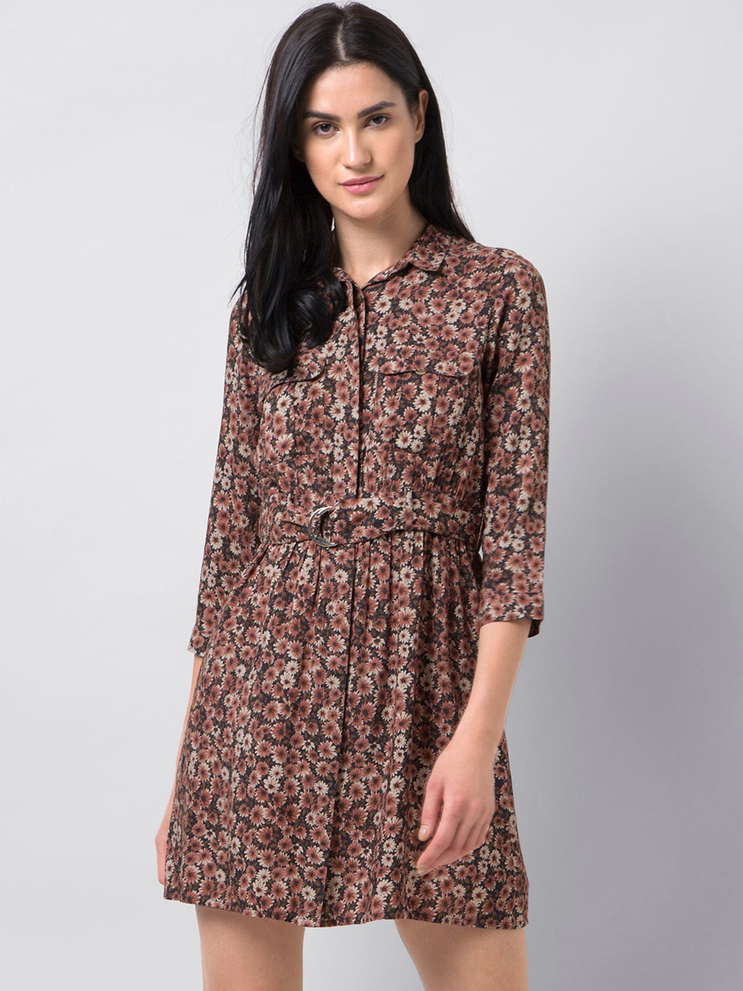 

FabAlley Women Brown Printed A-Line Dress