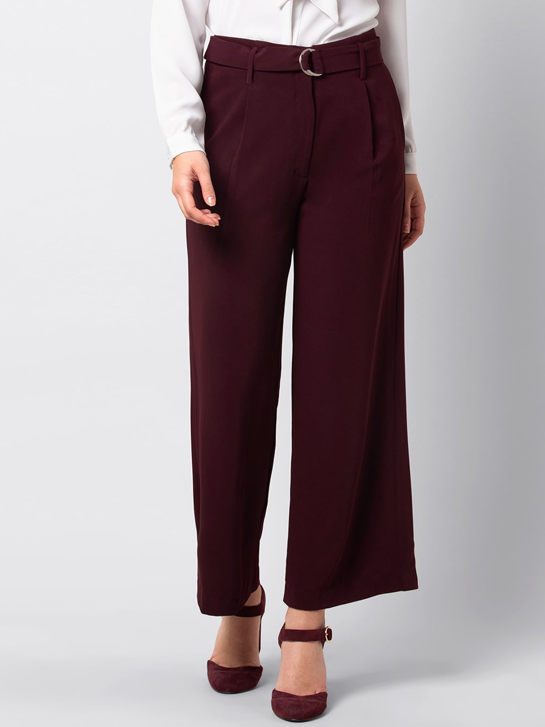 

FabAlley Women Purple Regular Fit Solid Parallel Trousers