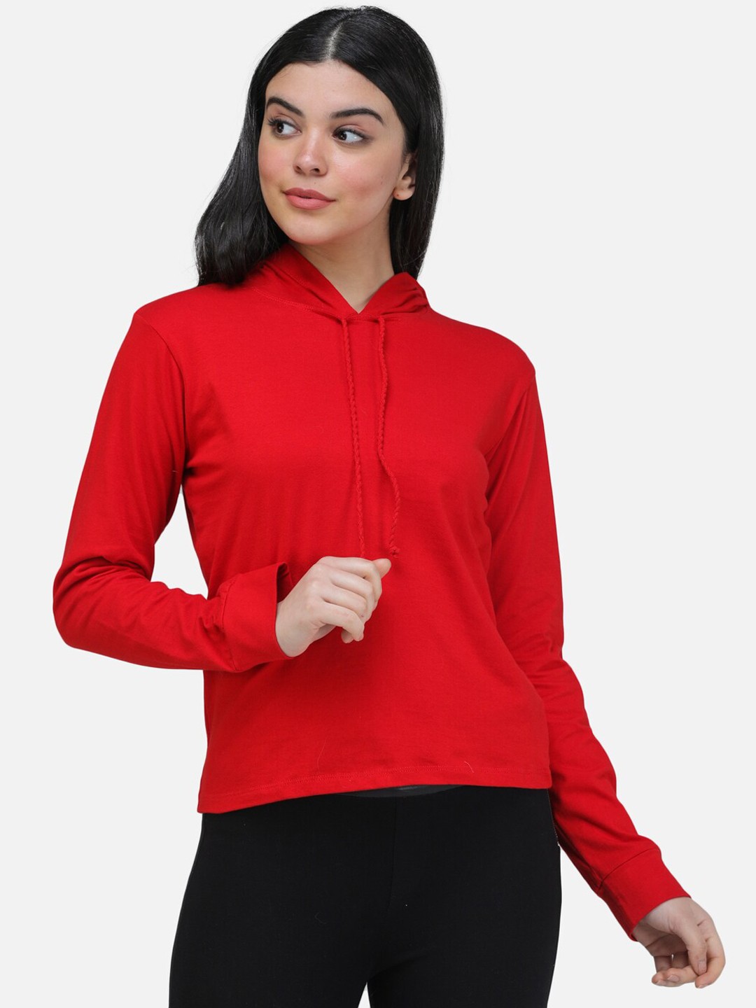 

SCORPIUS Women Red Solid Hooded Sweatshirt