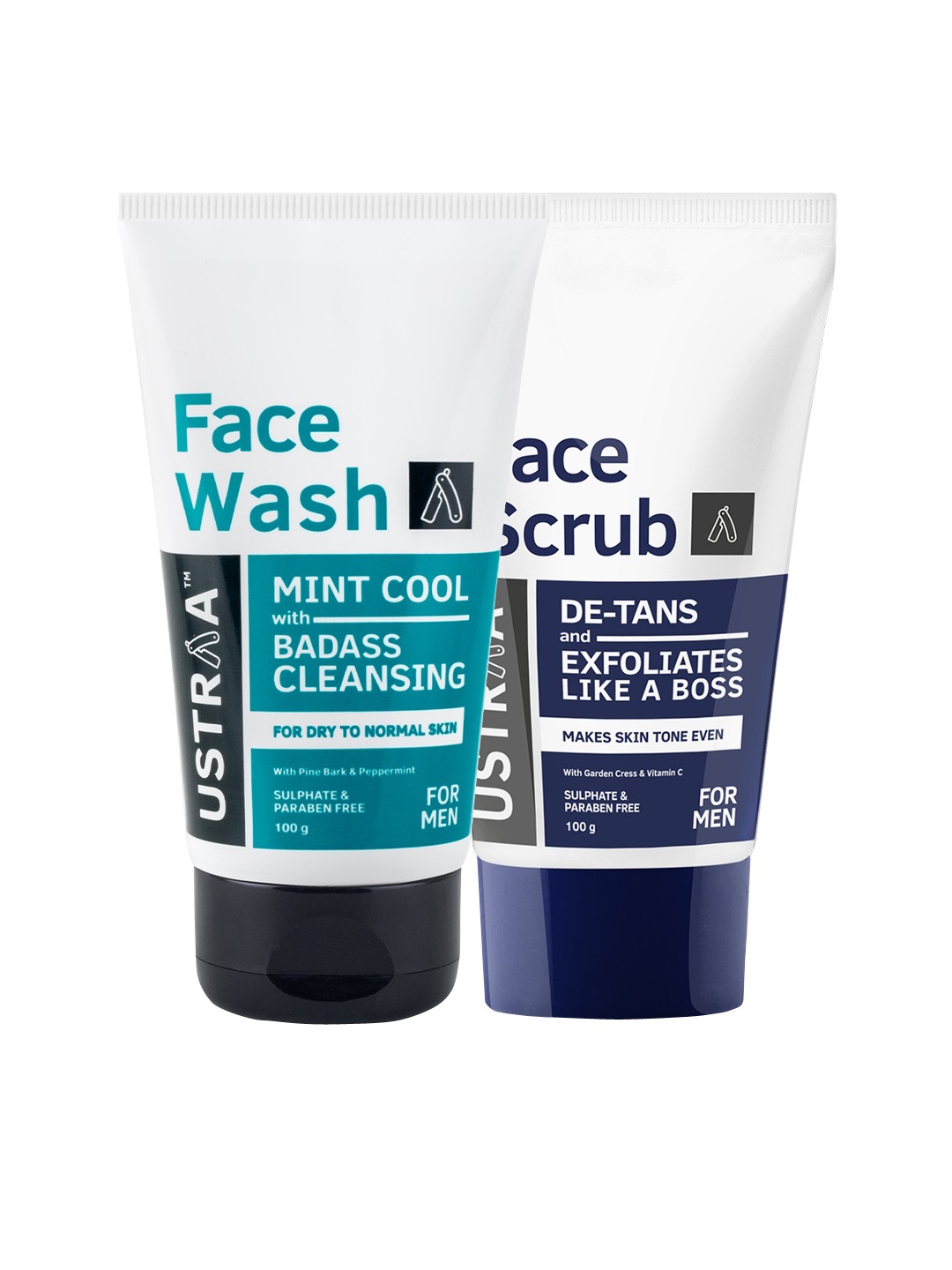 Ustraa Men Face Wash & Scrub De-tan Combo 100 g each, Transparent