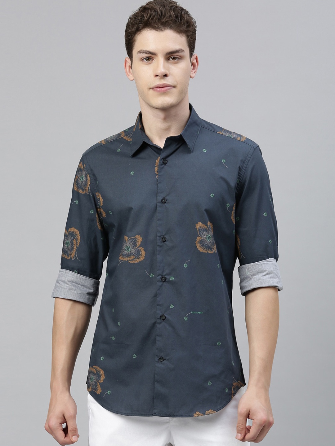 

RARE RABBIT Men Navy Blue Tailored Fit Printed Casual Shirt