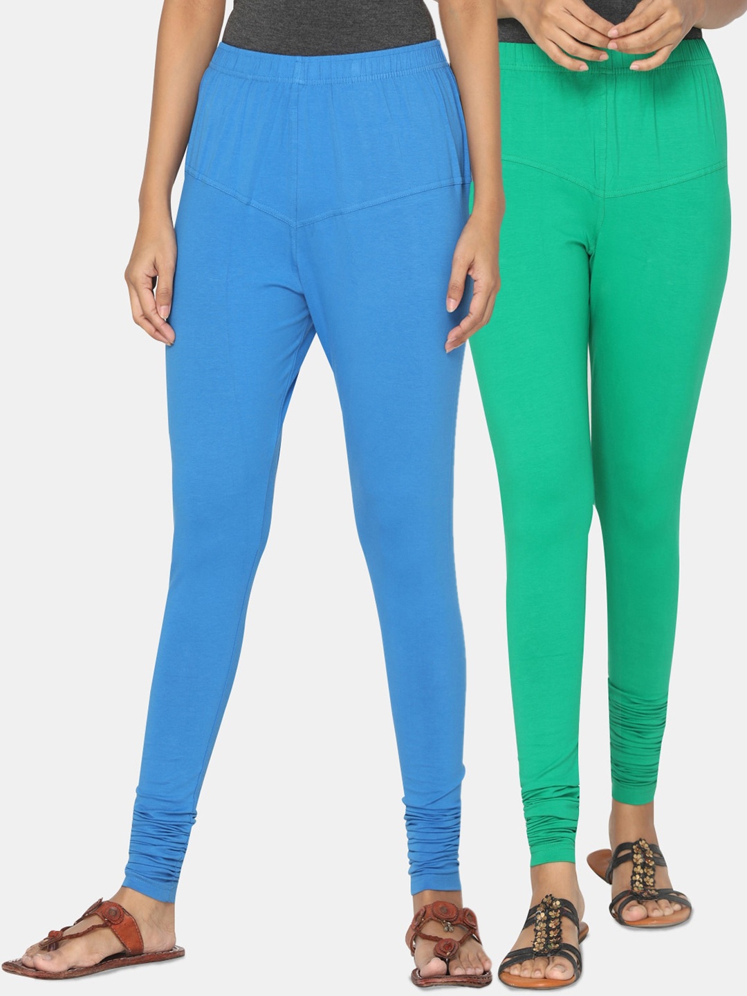 

TSG Bliss Women Pack of 2 Solid Churidar Leggings, Blue