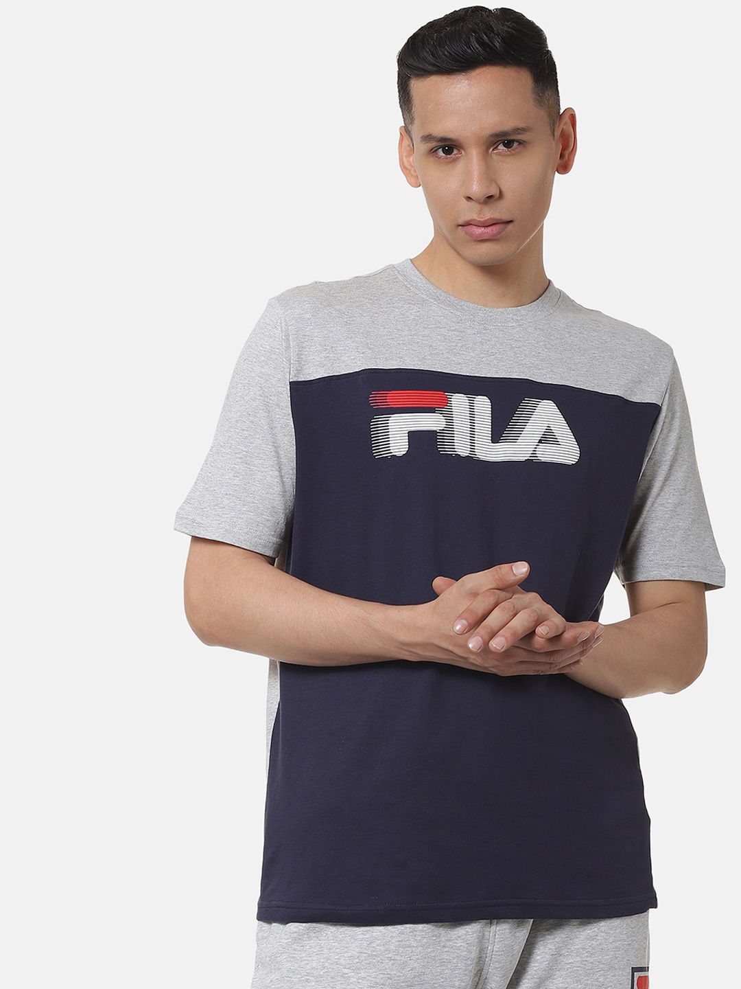 

FILA Men Grey Colourblocked Round Neck T-shirt