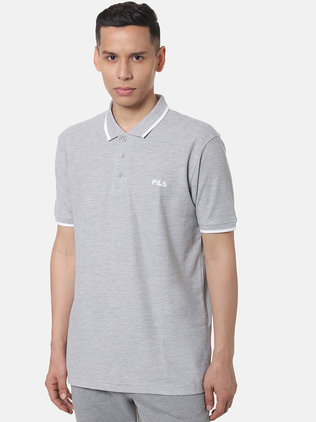 

FILA Men Grey Solid Polo Collar T-shirt