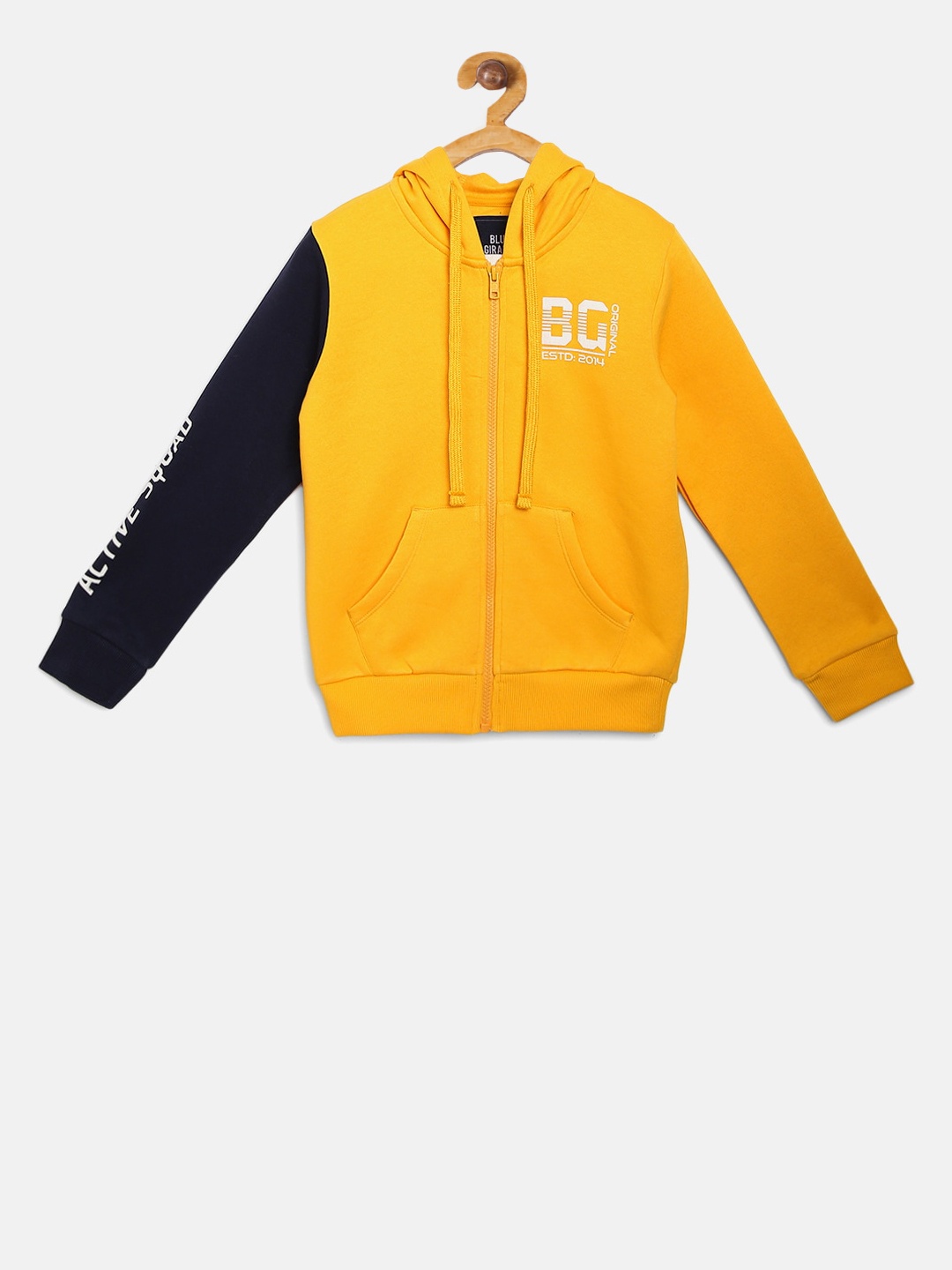 Blue Giraffe Boys Yellow & Black Colourblocked Hooded Sweatshirt