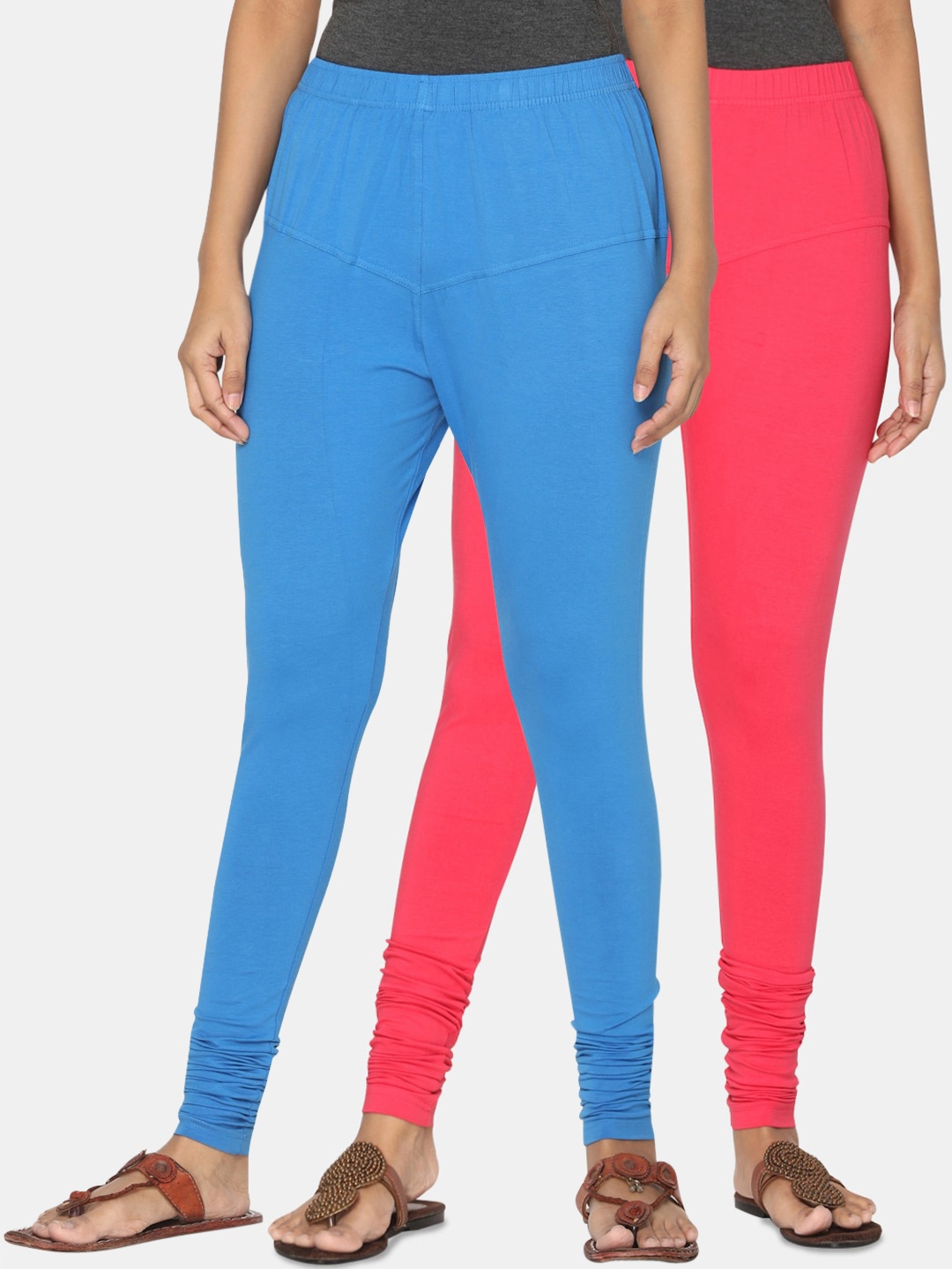 

TSG Bliss Women Pack of 2 Solid Churidar Leggings, Blue