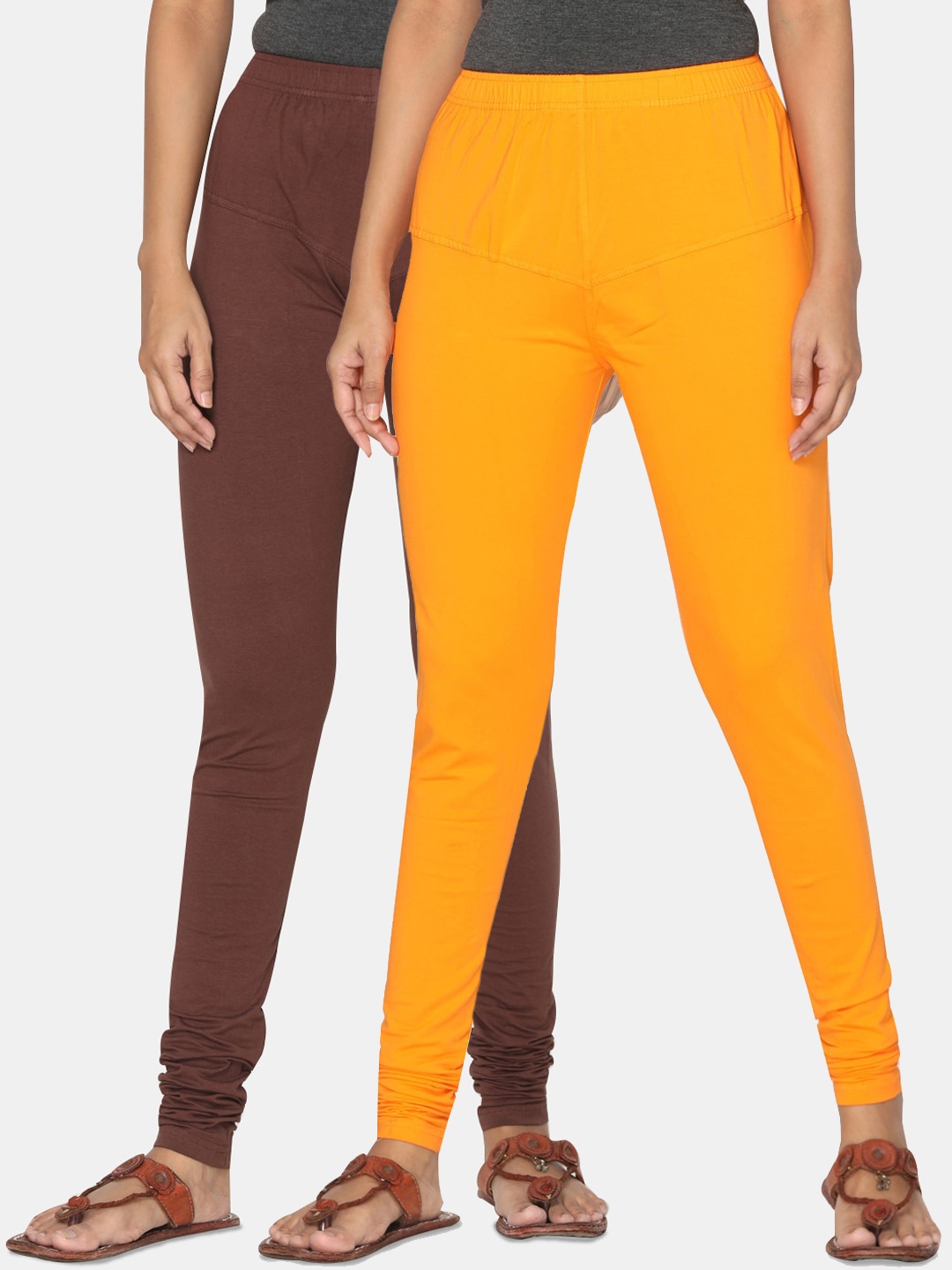 

TSG Bliss Women Pack of 2 Solid Churidar Leggings, Yellow