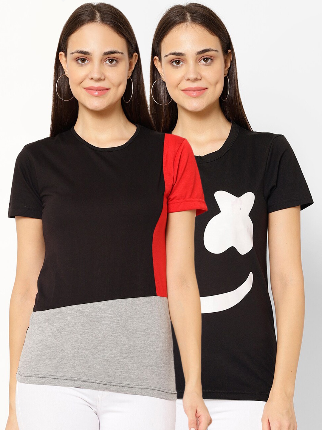 

VIMAL JONNEY Women Pack Of 2 T-shirts, Black
