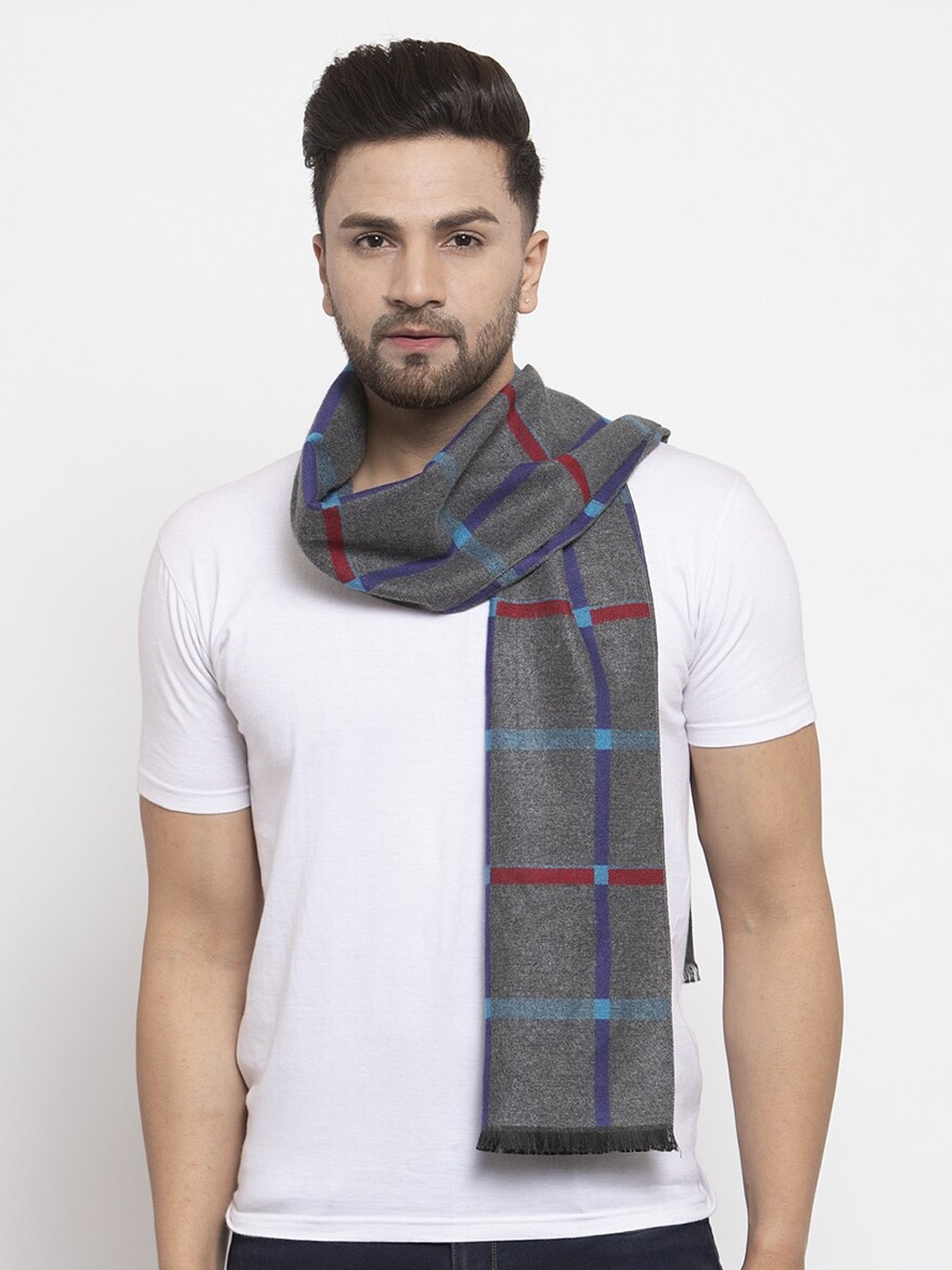 

Calvadoss Men Grey & Purple Checked Premium Muffler