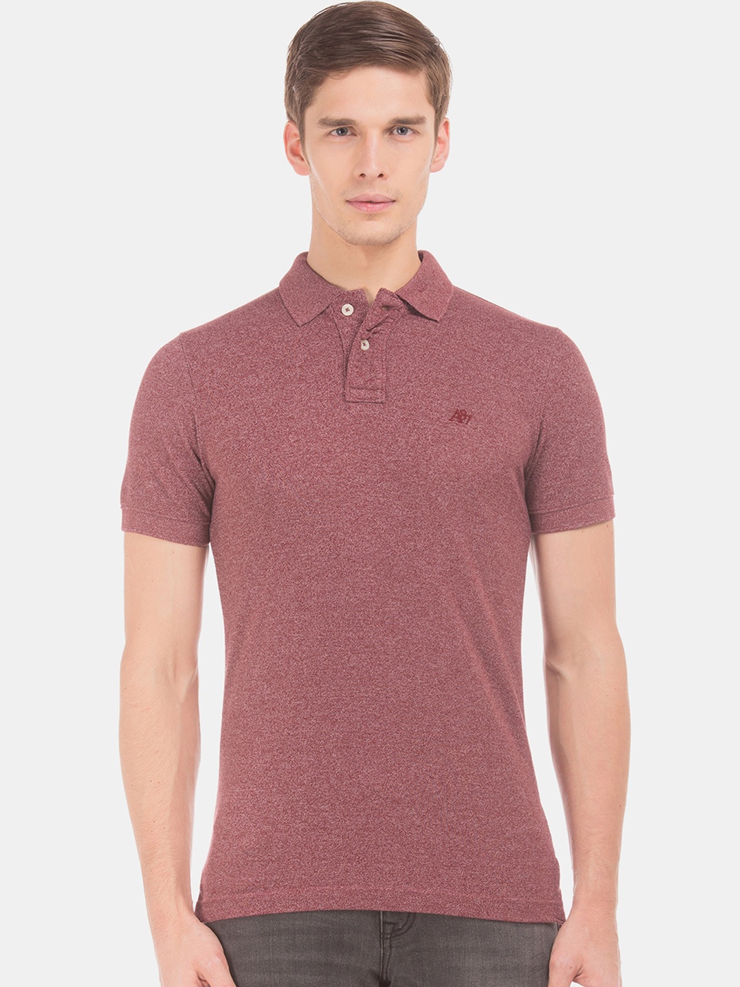 

Aeropostale Men Red Self Design Polo Collar T-shirt