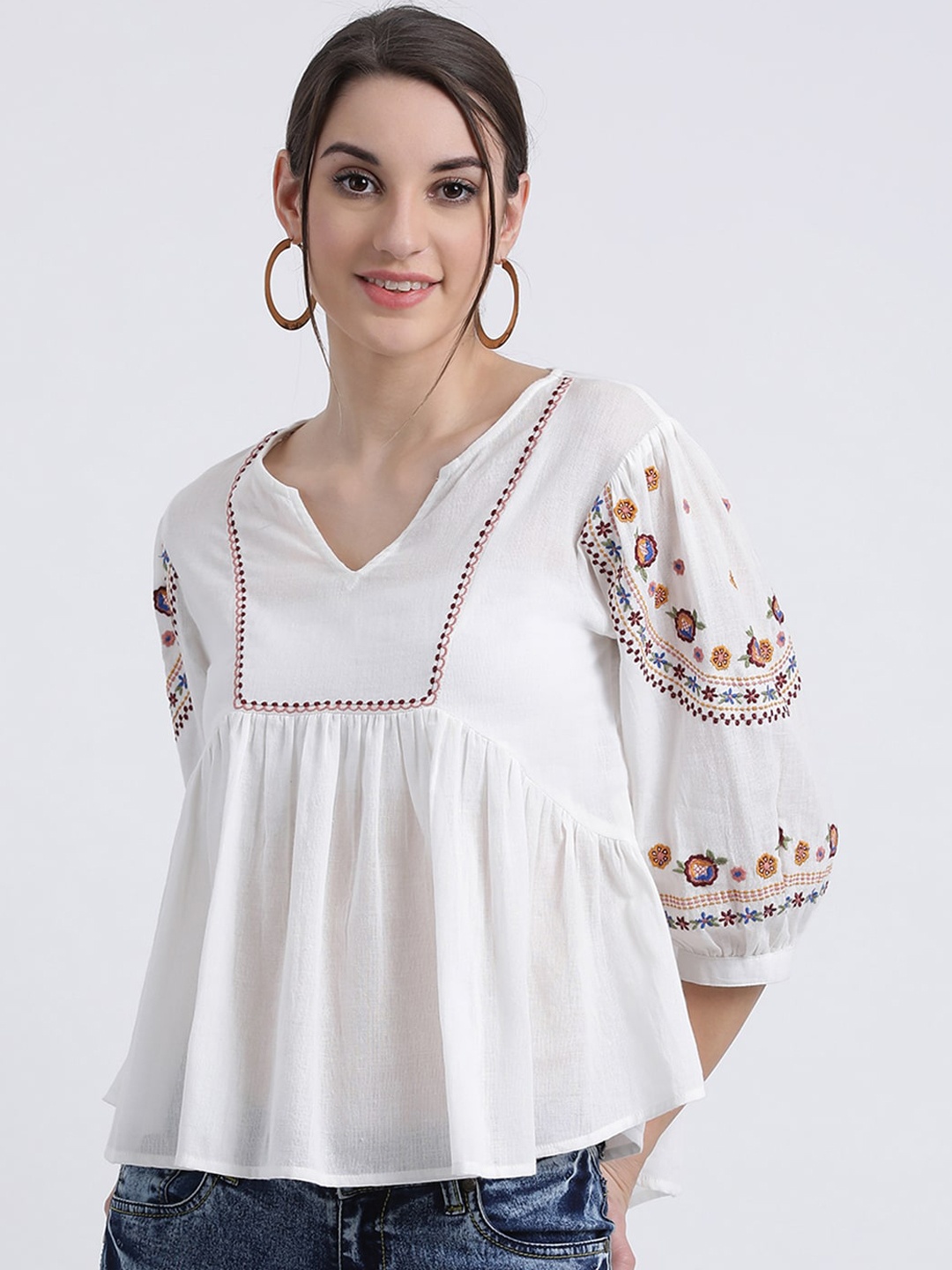 

Zink London Women White Embroidered Empire Top