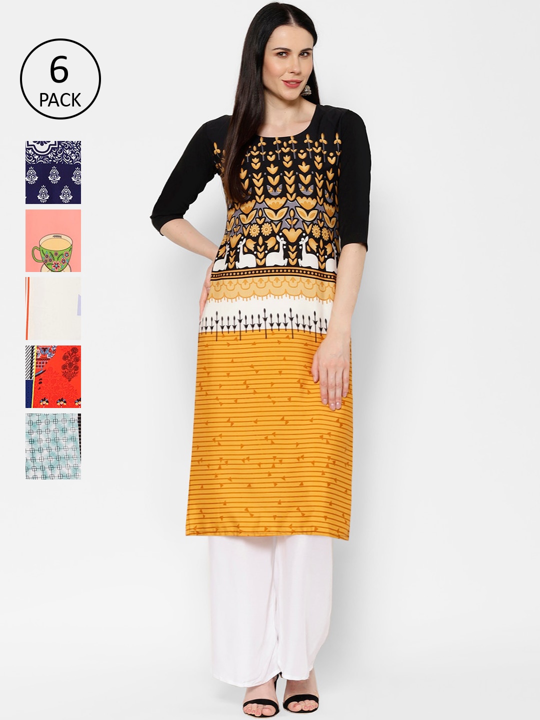

7Threads Women Multicoloured Pack of 6 Printed Straight Kurta, Multi