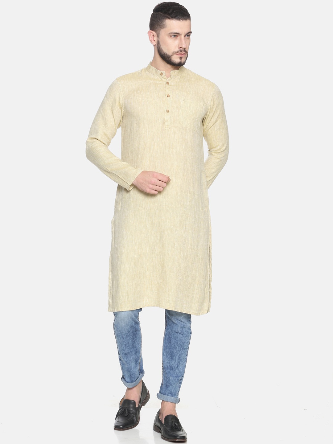 

Ecentric Men Beige Solid Eco-Friendly Hemp Straight Sustainable Kurta