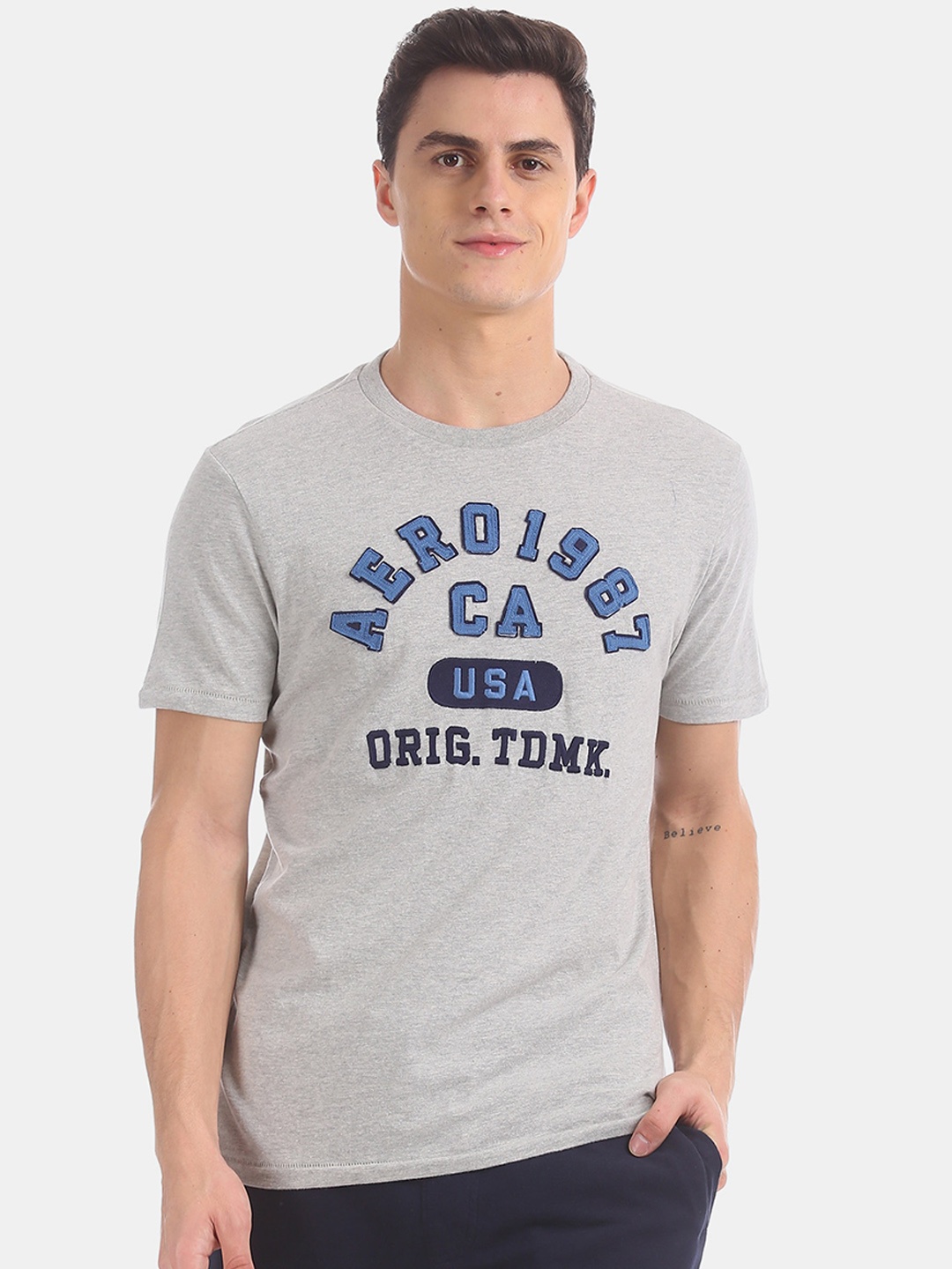 

Aeropostale Men Grey Printed Round Neck T-shirt