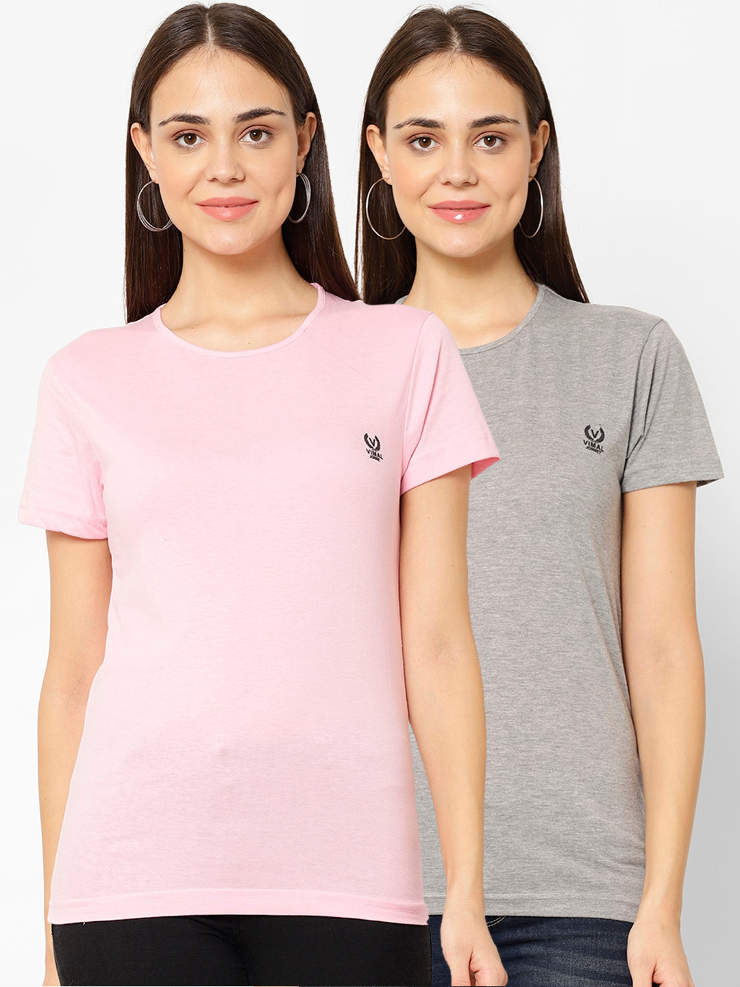 

VIMAL JONNEY Women Multicoloured Solid Round Neck T-shirt, Multi