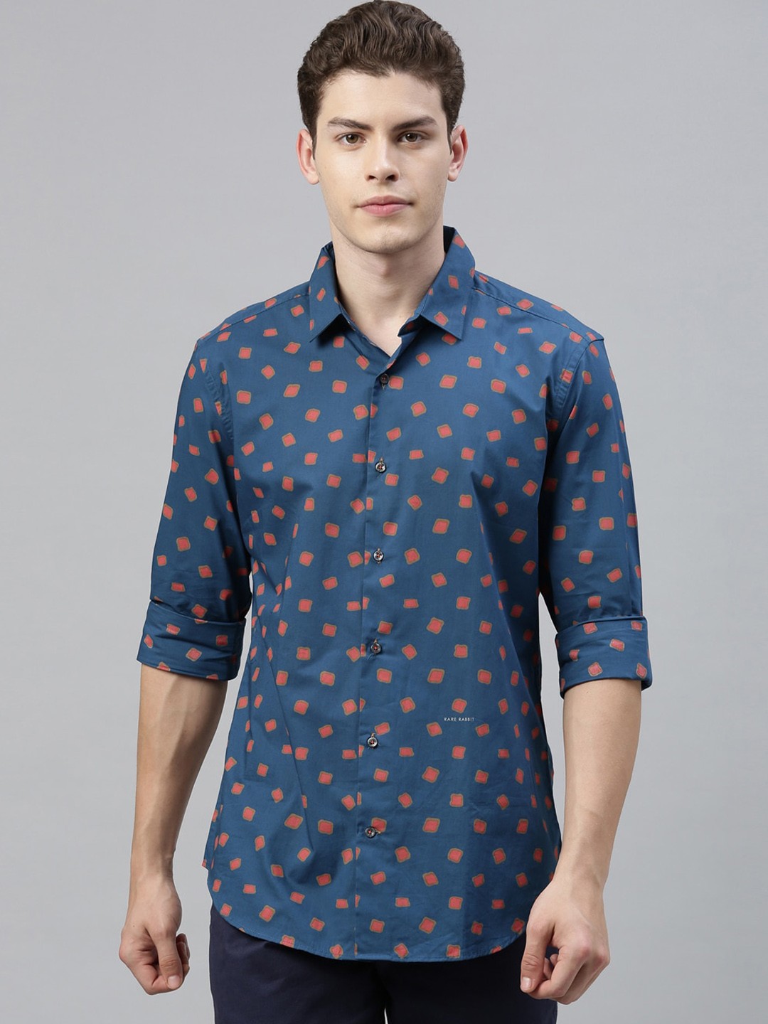 

RARE RABBIT Men Blue Tailored Fit Printed Casual Shirt