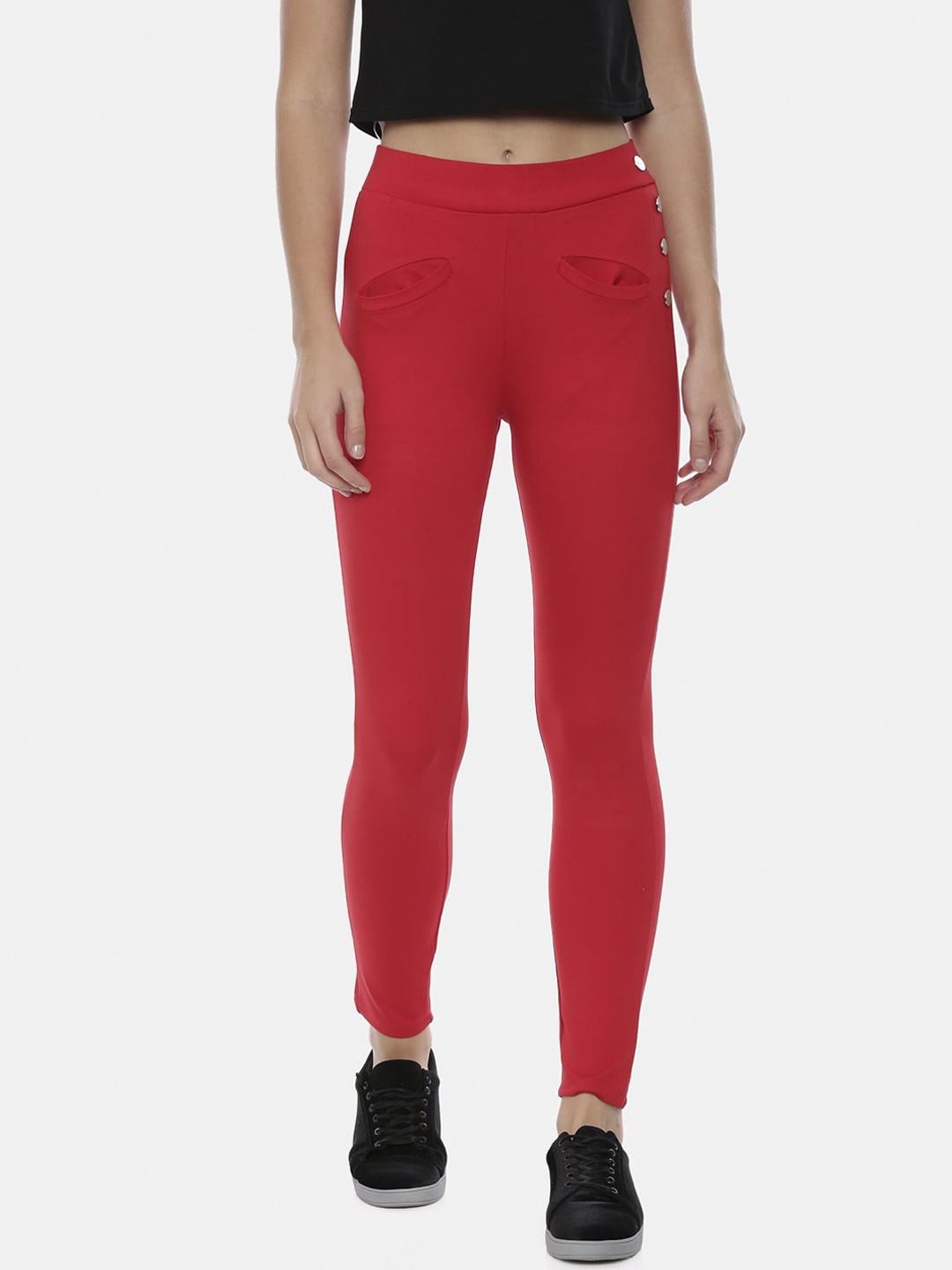 

GOLDSTROMS Women Red Solid Treggings