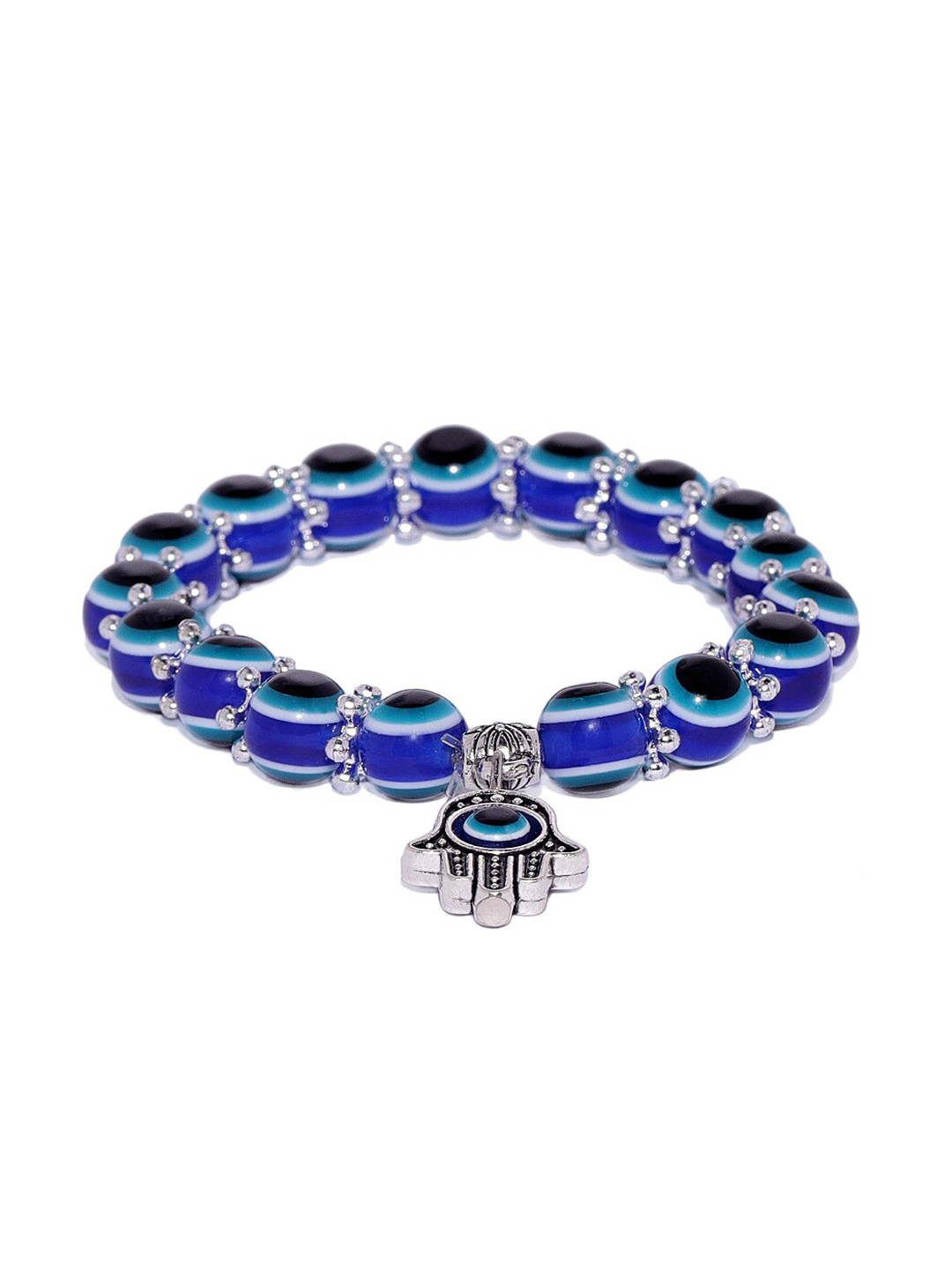 

OOMPH Men Silver-Toned & Blue Handcrafted Beaded Bracelet