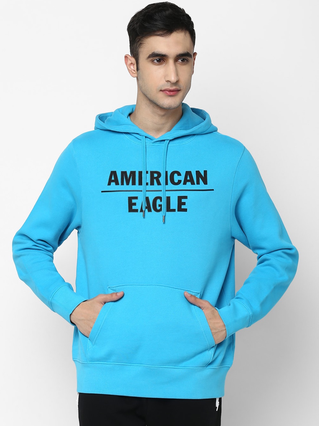 

AMERICAN EAGLE OUTFITTERS Men Blue Printed Hooded Sweatshirt