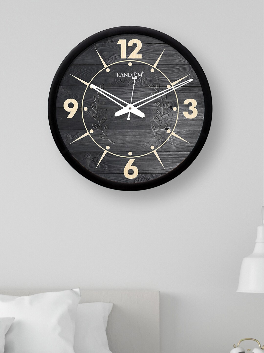 RANDOM Black & Beige Contemporary Round Shaped 30.48 cm Wall Clock With Glass