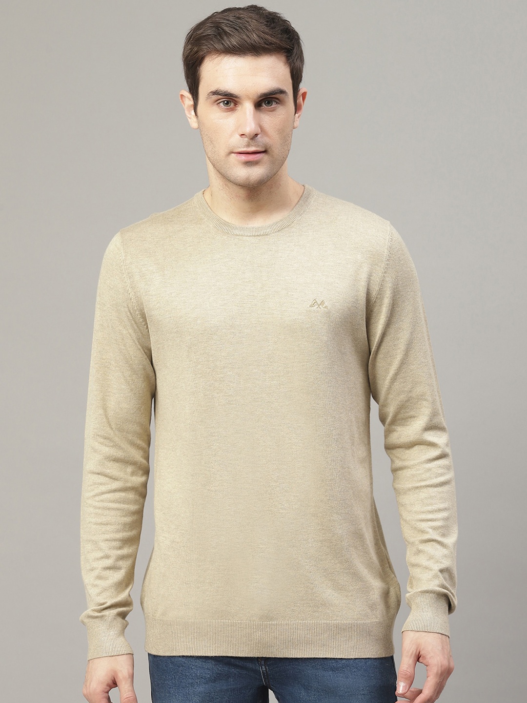 

LINDBERGH Men Beige Solid Knitted Pullover