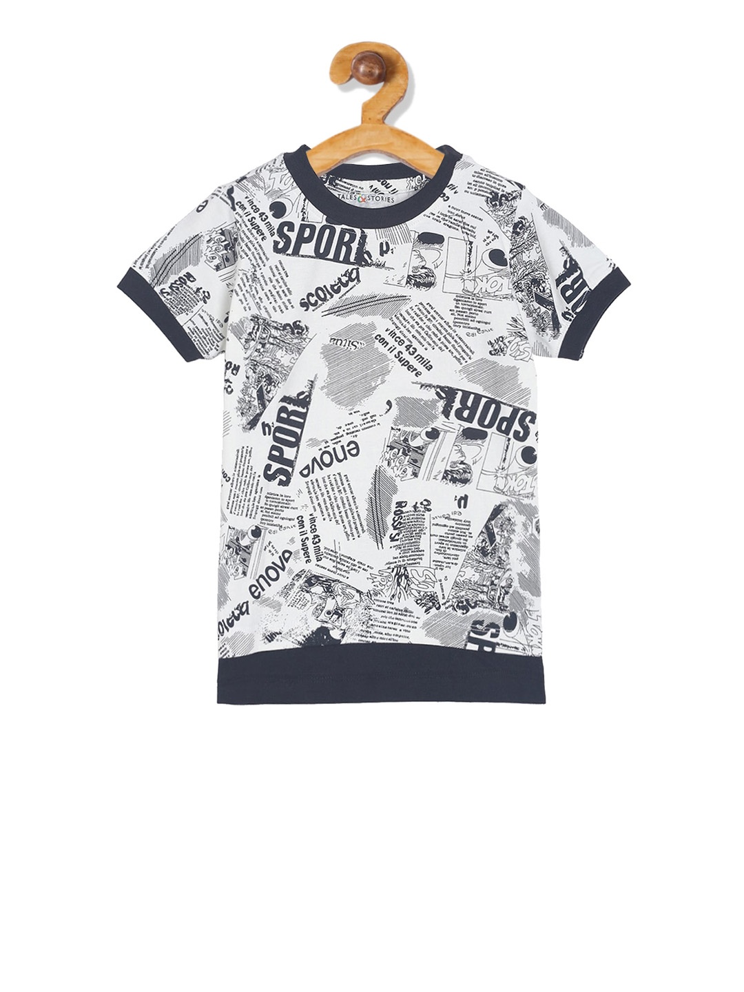 

TALES & STORIES Boys White Printed Round Neck T-shirt