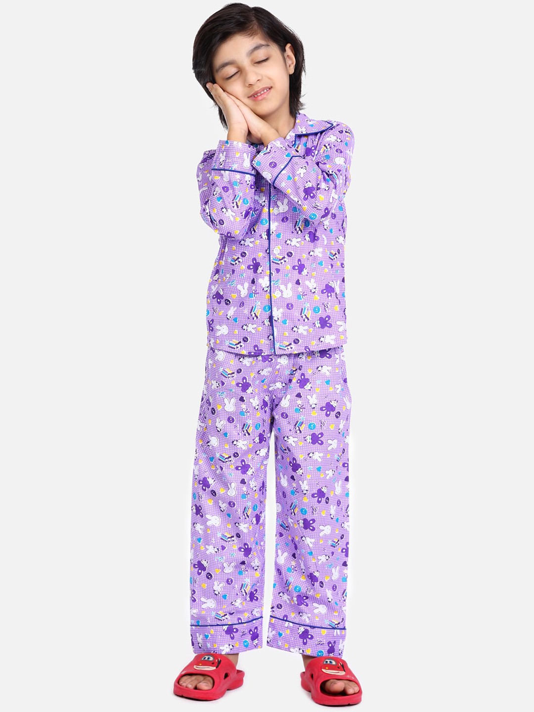 

BownBee Boys Purple Printed Night Suit