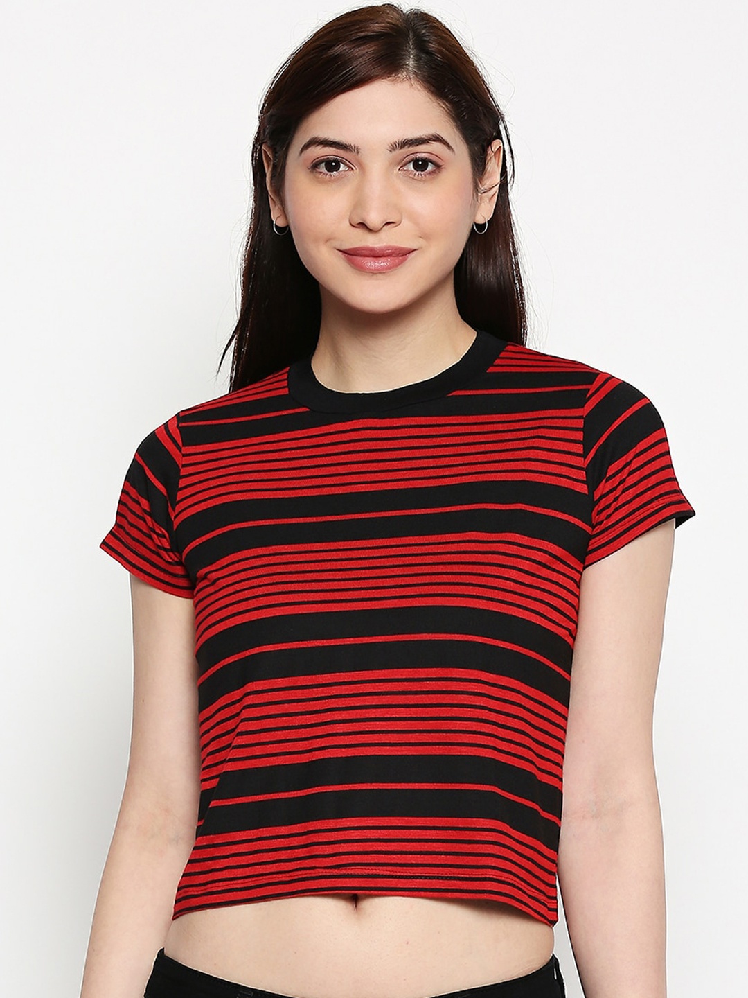 

inocenCia Women Red Striped Round Neck T-shirt