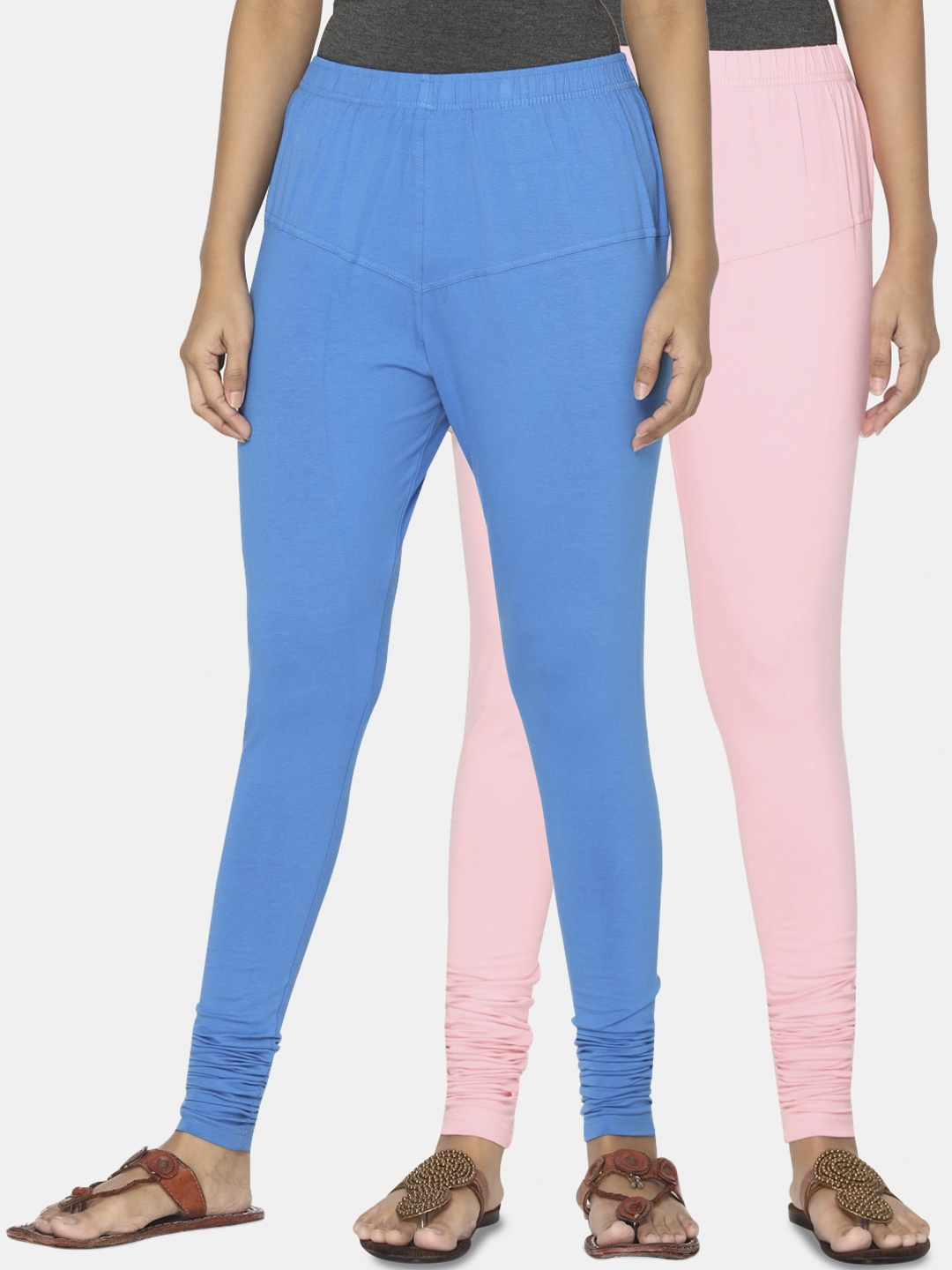 TSG Bliss Women Pack of 2 Solid Churidar Leggings, Blue