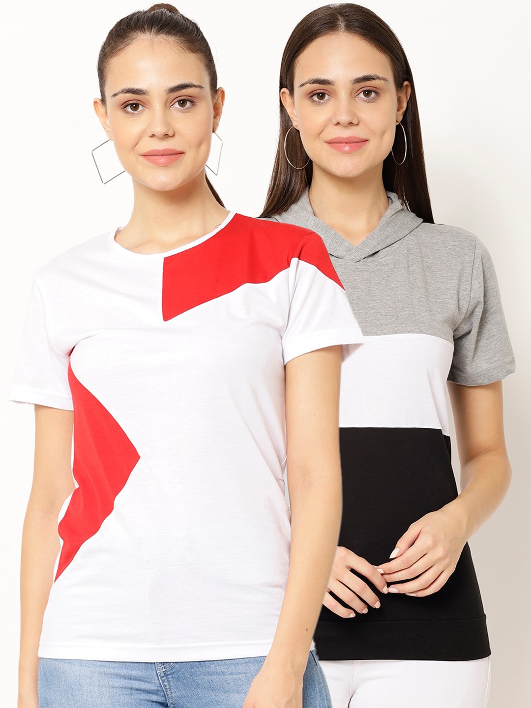 

VIMAL JONNEY Women Pack Of 2 Colourblocked T-shirts, White
