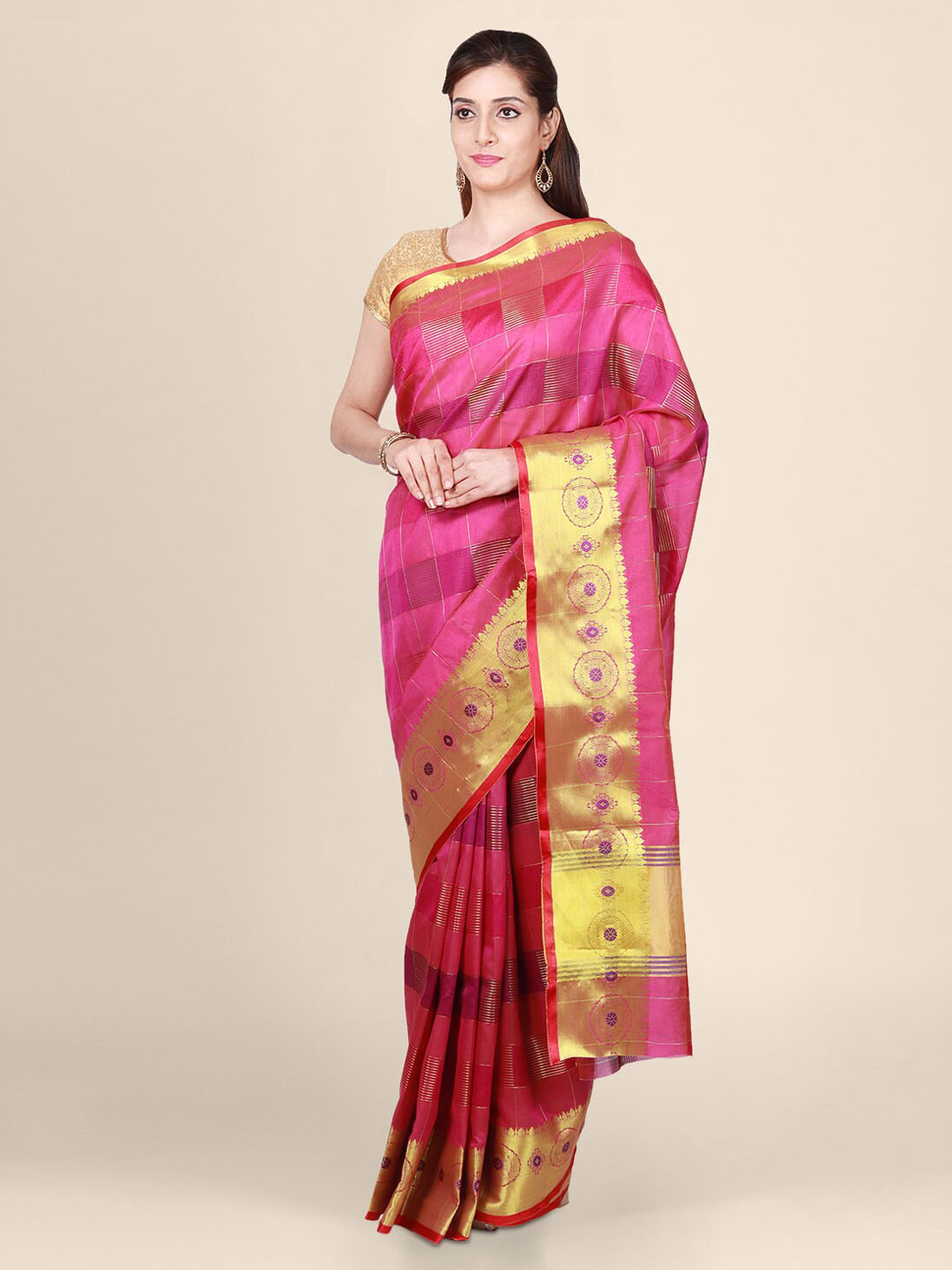 

CLAI WORLD Magenta Striped Saree