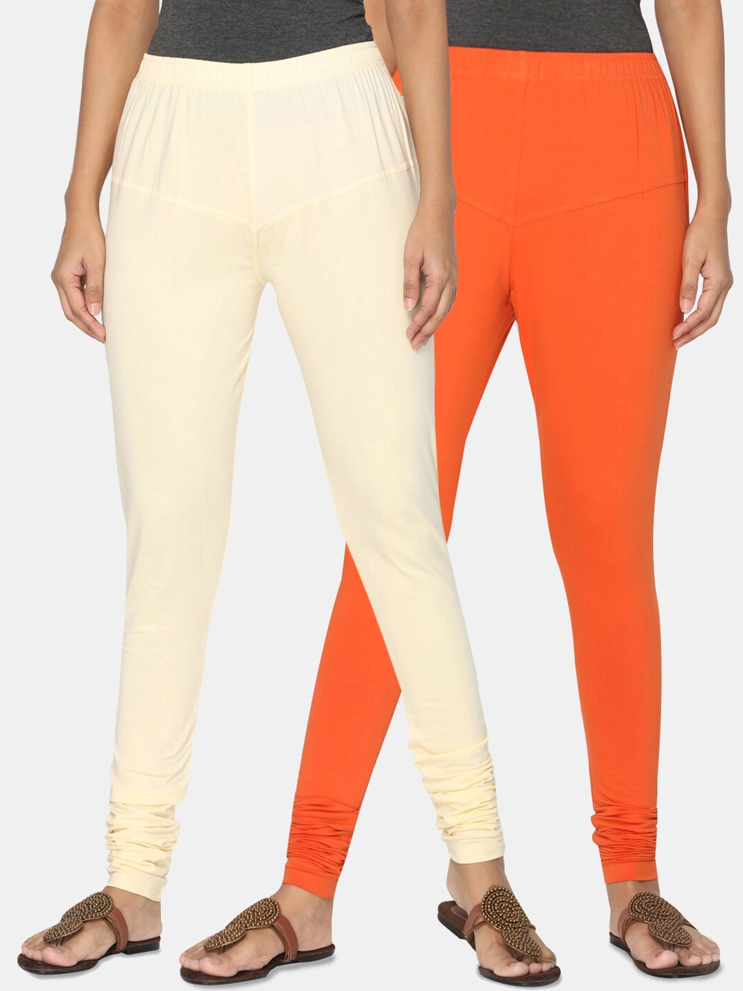 

TSG Bliss Women Pack of 2 Bio Wash Churidar Leggings, Cream