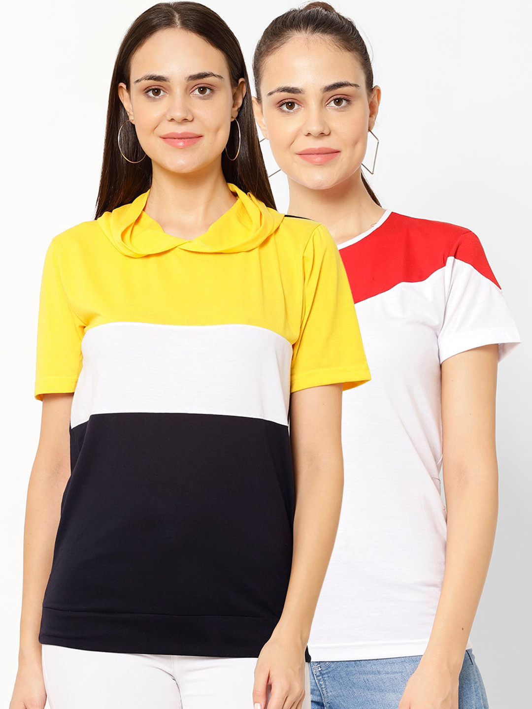 

VIMAL JONNEY Women Pack of 2 Solid V-Neck T-shirt, Multi