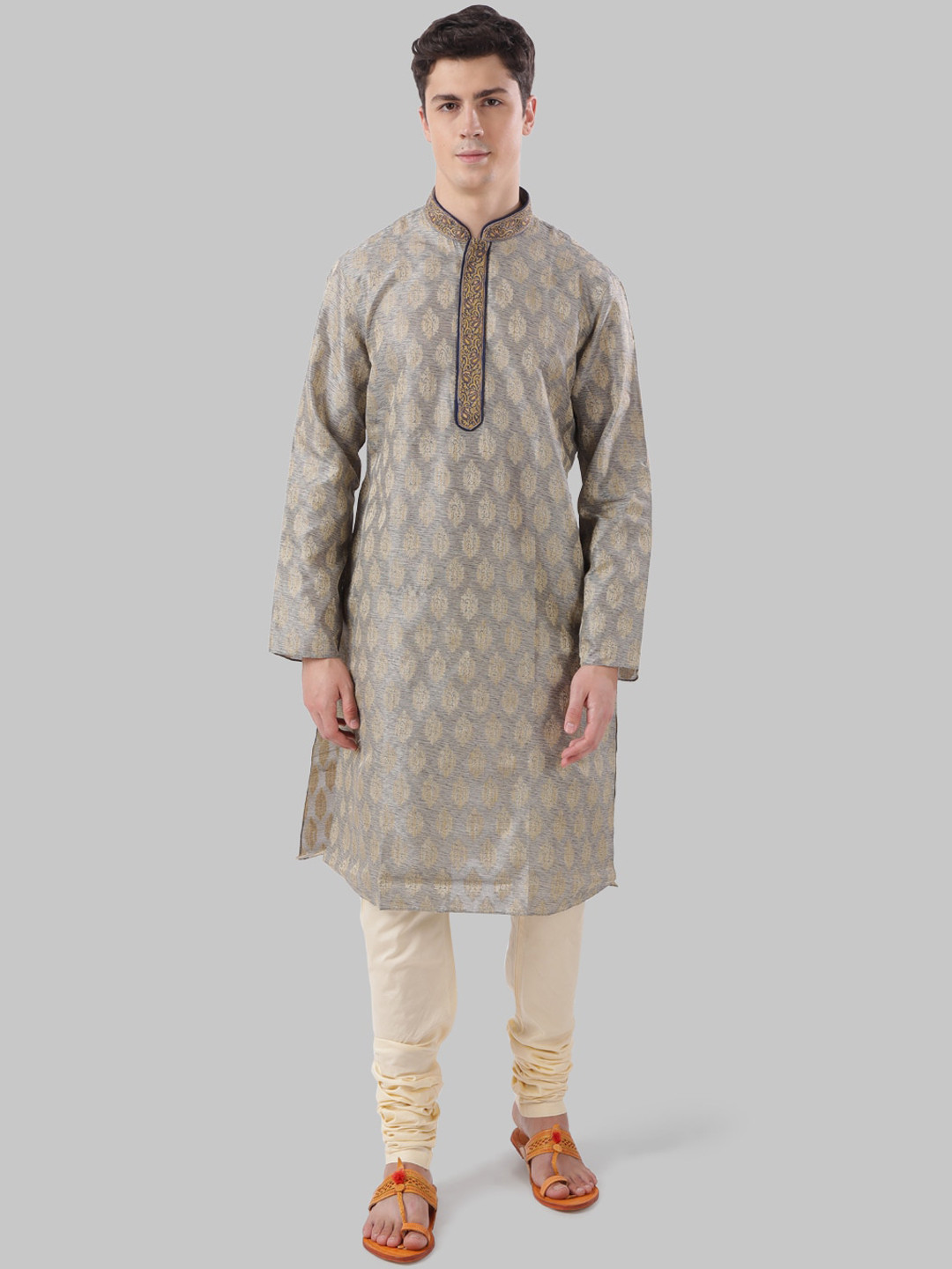

Ethnix by Raymond Men Blue & Gold-Toned Woven Design Straight Kurta