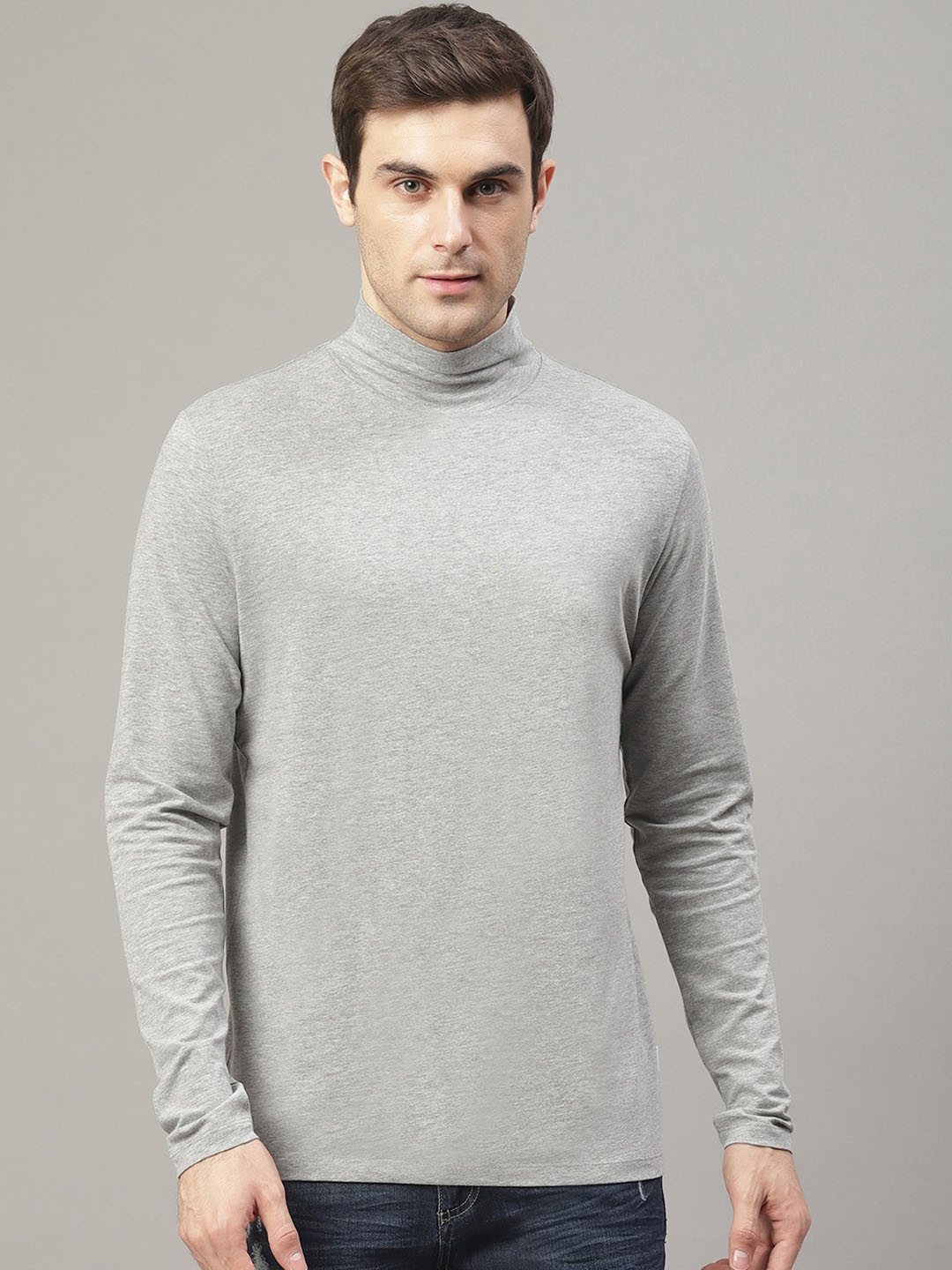

LINDBERGH Men Grey Solid High Neck T-shirt