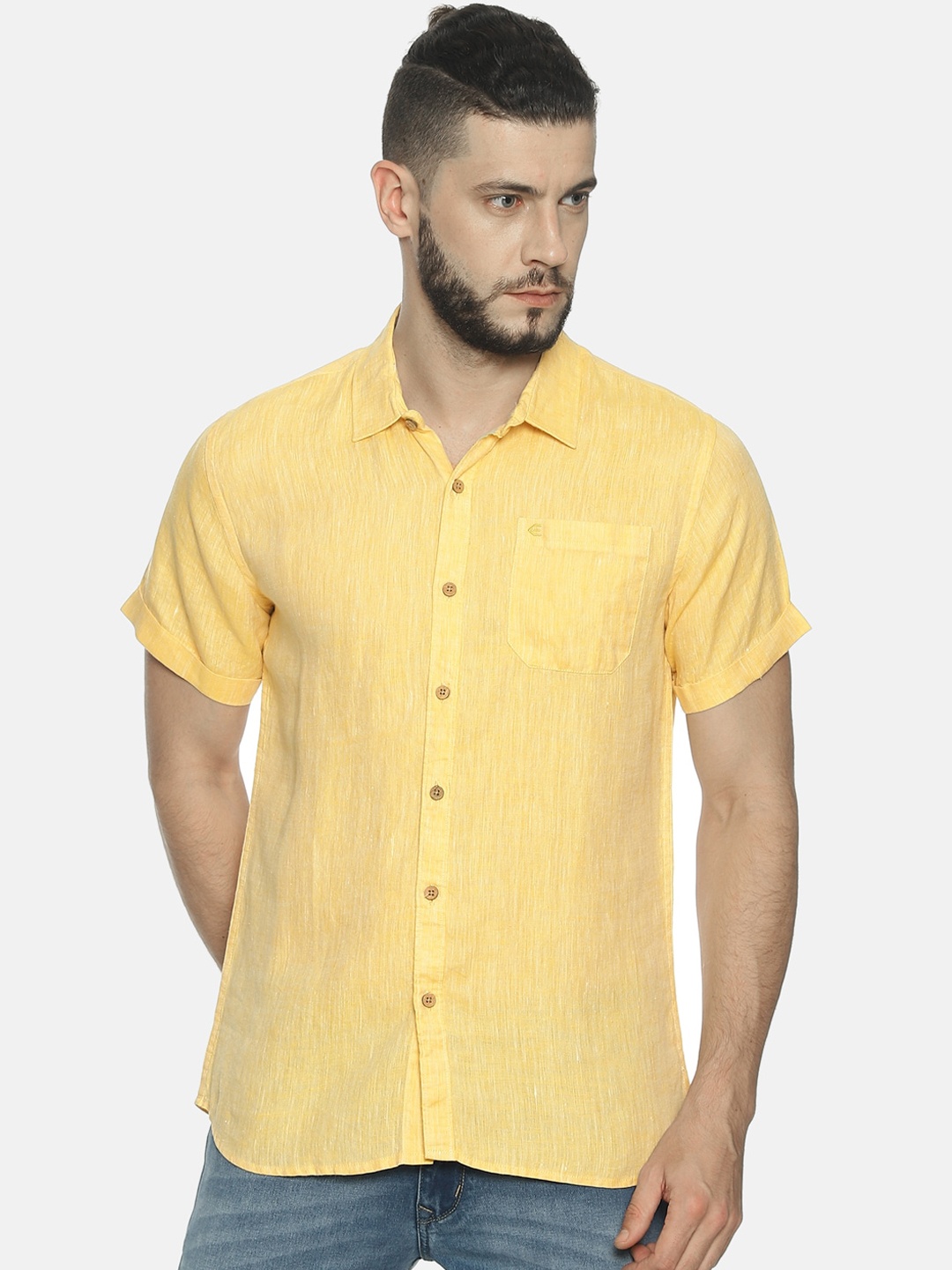 

Ecentric Men Yellow Slim Fit Solid Eco-Friendly Hemp Casual Sustainable Shirt