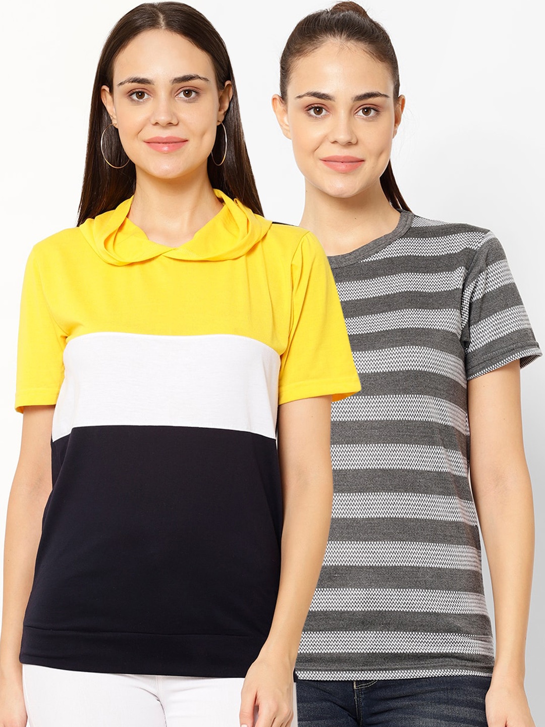 

VIMAL JONNEY Women Pack Of 2 T-shirts, Yellow