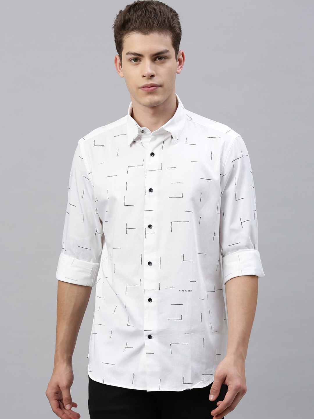 

RARE RABBIT Men White Tailored Fit Printed Casual Shirt