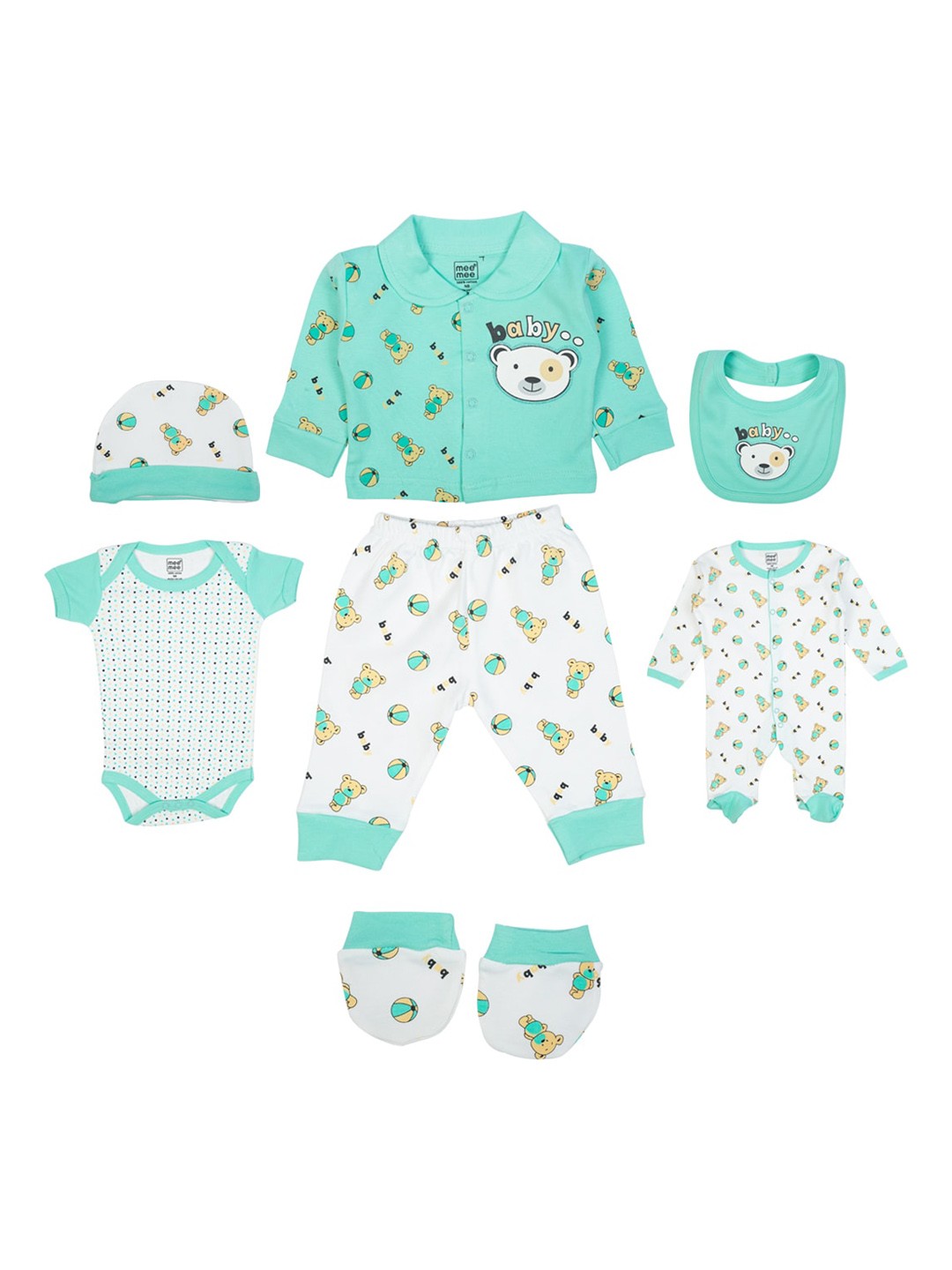

MeeMee Infant Kids Sea Green & White Printed Clothing Set