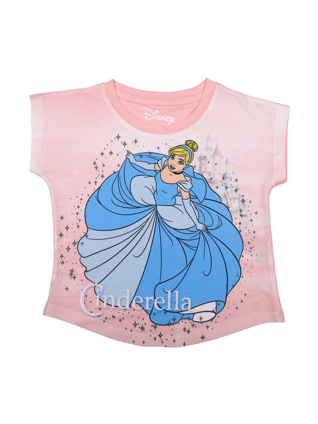 Disney by Wear Your Mind Girls Pink & Blue Cinderella Printed Top