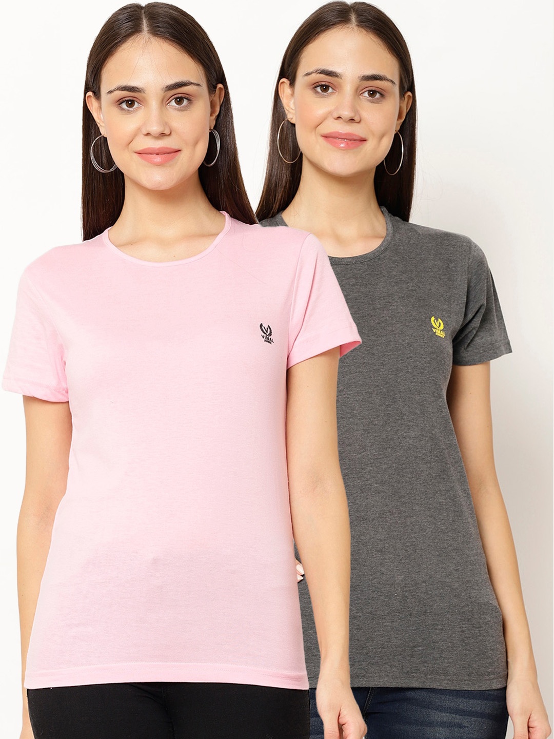 

VIMAL JONNEY Women Multicoloured Solid Round Neck T-shirt, Multi