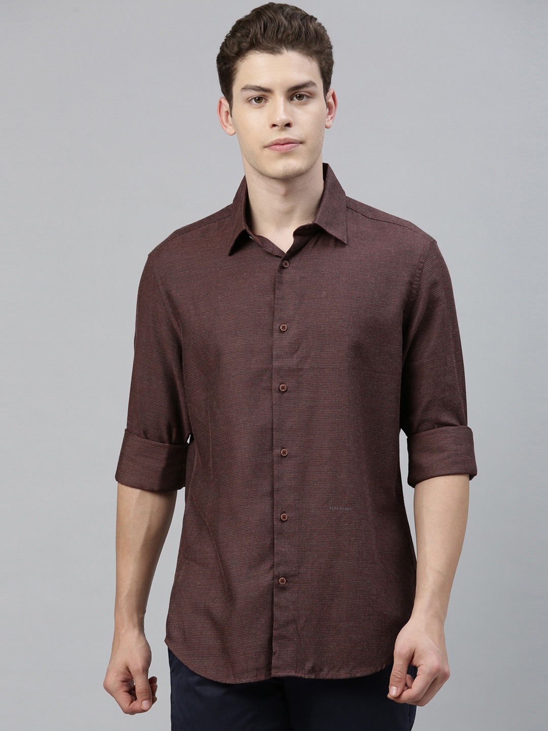 

RARE RABBIT Men Brown Tailored Fit Solid Casual Shirt