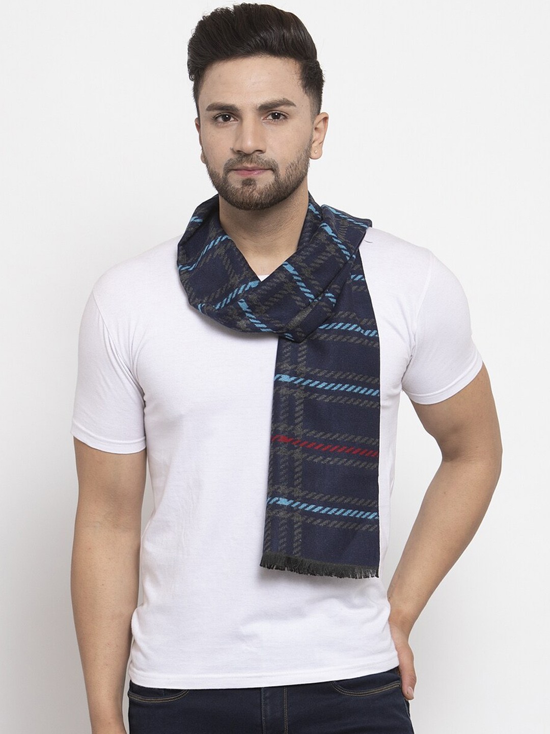 

Calvadoss Men Navy Blue & Grey Checked Premium Muffler