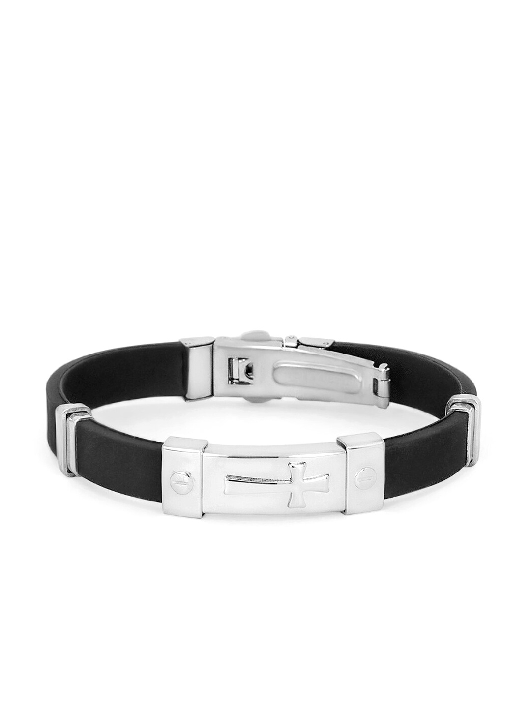 

OOMPH Men Black & Silver-Toned Handcrafted Wraparound Bracelet