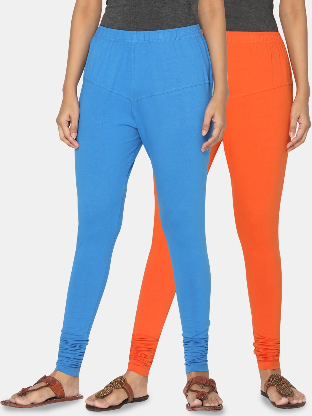 

TSG Bliss Women Pack of 2 Solid Churidar Leggings, Blue