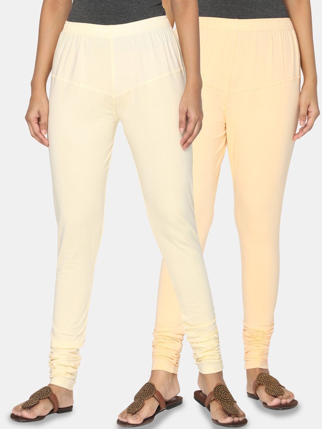 

TSG Bliss Women Pack of 2 Solid Shrinkage Resistance Churidar Leggings, Cream